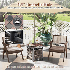 21.5 Inches Outdoor PE Rattan Side Table, All Weather Patio Square End Table with Resin Tabletop, Umbrella Hole, Metal Frame, Outdoor Coffee Table for Garden, Backyard, Balcony, Poolside