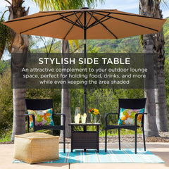 Wicker Side Table with Umbrella Hole, Square PE Rattan Outdoor End Table for Patio, Garden, Poolside, Deck W/Uv-Resistant Frame, Storage Space - Gray