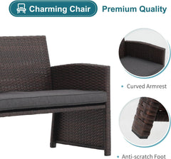 Outdoor Loveseat 3 Piece Patio Furniture Set Outdoor Conversation Set All-Weather Wicker Love Seat with Ottoman/Side Table, Brown Rattan, Dark Grey