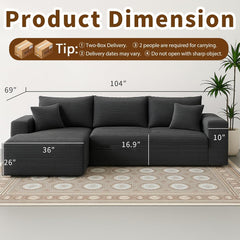 Cloud Sectional Couch with L-Shape Chaise Modern Modular Sofa with Deep Seat Modern Comfy Furniture Bedroom Lounge Dorm Office Apartment Home (Black, Left Facing Chaise)