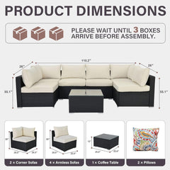 7-Piece Outdoor Patio Furniture Set – Handwoven All-Weather Rattan & 4” Thick Waterproof Cushions, Wicker Outdoor Conversation Sets with Coffee Table for Deck, Backyard, Garden