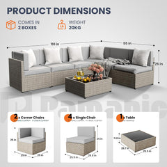 7-Piece Outdoor Sectional Furniture Set, All-Weather Wicker Patio Sofa with Washable Cushions, Gray Waterproof Rattan Conversation Set for Backyard, Poolside, Garden (Gray Cushions)