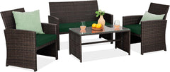4-Piece Outdoor Wicker Patio Conversation Furniture Set for Backyard W/Coffee Table, Seat Cushions - Gray/Cream