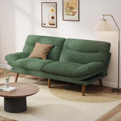 Convertible Futon Sofa Bed,66" Corduroy Futon Couch with Adjustable Backrest and Armrests, Recliner Sleeper Sofa for Small Spaces, Play Room or Office, Grey