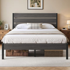 Queen Bed Frame with Headboard and Footboard, with under Bed Storage, All-Metal Support System, No Box Spring Needed, Easy Assembly,Rustic Brown