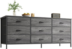 63 Inch Dresser for Bedroom, Dresser for Closet with 9 Drawers, Large TV Stand for 55, 65, 70 Inch TV, Entertainment Center with Storage, Wide Long Chest of Drawers, Rustic Brown