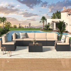 Outdoor Sectional Furniture Chair Set with Cushions and Coffee Table,Patio PE Rattan Wicker Sofa, 7 Piece