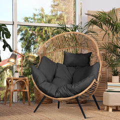 Egg Chair Wicker Outdoor Chairs, Oversized Patio Chair Oversized Lounger Chair with Cushion for Indoor Living Room, Bedroom, outside Patio Backyard Balcony, Beige