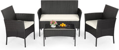 | 4-Piece Patio Furniture Set | Outdoor Wicker Furniture with Coffee Table | Modern Rattan Chairs Conversation Set | Outdoor Seating | Weather-Resistant | Black | for Porch, Garden, Lawn
