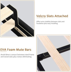 Queen Size Platform Bed Frame with Button Tufted Headboard, Upholstered Bed Frame with Solid Wooden Slats, 8" Underbed Space, No Box Spring Needed, Noise Free, Easy Assembly, Black