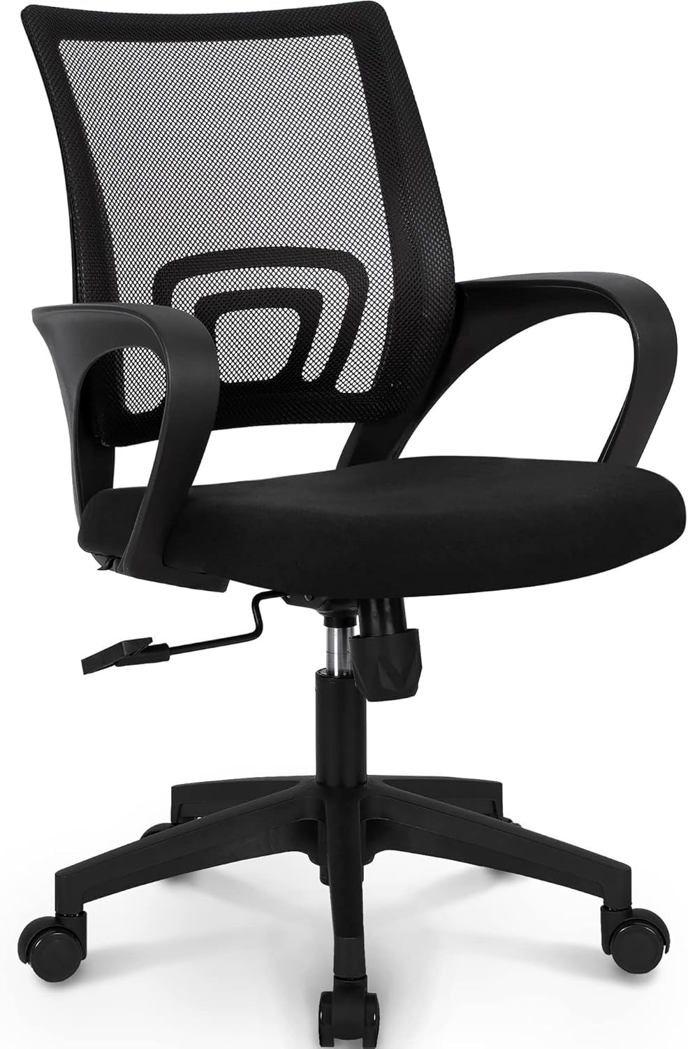 Office Desk Computer Chair Ergonomic Mesh Gaming Mid Back Seat with Comfy Lumbar Support Adjustable Height Swivel for Home Task (Black)
