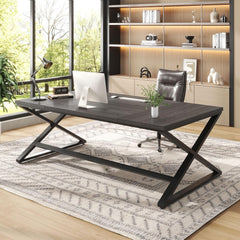 Large Black Computer Desk, 70.8” Long Writing Desk for Home Office, Modern Simple Executive Work Study Desk for Two Person, Wood Double PC Gaming Workstation Computer Table for Bedroom, Black Oak