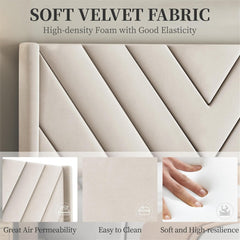 Queen Bed Frame Upholstered Platform Bed with Wing Side/Wooden Slat Support/Tufted Headboard with Wing Side/Mattress Foundation/No Box Spring Needed,Beige Queen Bed