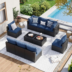 7 Piece Patio Furniture Set Wicker Rattan Patio Sectional Sofa Set Outdoor Seating Furniture with Thickened Cushion, Grey