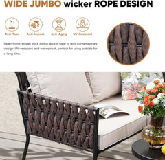 5 Pieces Patio Furniture Set,Outdoor Conversation Set with 2 round Side Tables,Modern Metal Outdoor Couch with Waterproof Cushions for Backyard,Porch,Beige