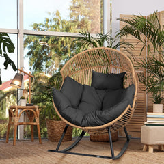 Egg Chair Wicker Outdoor Chairs, Oversized Patio Chair Oversized Lounger Chair with Cushion for Indoor Living Room, Bedroom, outside Patio Backyard Balcony, Beige