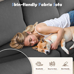 Couch for Small Living Room, 73" Small Sofa with Reversible Ottoman, 3 Seat L-Shaped Sofas, Comfy Couches for Apartment (Linen Fabric, Dark Grey)