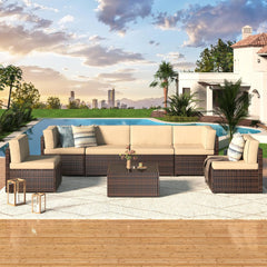 Outdoor Sectional Furniture Chair Set with Cushions and Coffee Table,Patio PE Rattan Wicker Sofa, 7 Piece