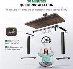 Electric Standing Desk Adjustable - 48 X 24 Inch Sit Stand up Desk with Cable Management - 3 Memory Preset Adjustable Height Table