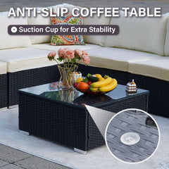 7-Piece Outdoor Patio Furniture Set – Handwoven All-Weather Rattan & 4” Thick Waterproof Cushions, Wicker Outdoor Conversation Sets with Coffee Table for Deck, Backyard, Garden