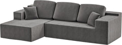 108" Modular Sectional Sofa with L-Shaped Chaise, Upholstered Cloud Couch with Deep Seat, No Assembly Required for Living Room or Bedroom (Grey Corduroy)