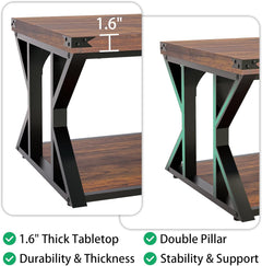 43” Industrial Coffee Table, 2-Tier Farmhouse Center Table with Storage Shelf, Angle Iron Top & Metal Frame, Living Room Cocktail Table, Rustic Brown
