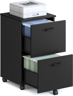 2-Drawer File Cabinet, Small Rolling Filing Cabinet for Home Office, Printer Stand, for A4, Letter-Size Documents, 15.7 X 16.5 X 27.6 Inches, Matte Black UOFC040B16