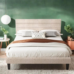 Platform Bed Frame Queen Size with Linen Fabric Headboard,Modern Panel Low Profile Bed with Upholstered & Sturdy Slats Support for Bedroom, Mattress Foundation, Dark Gray