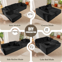 108" Cloud Sectional Couch Sofa with L-Shape Chaise, Modern Modular Sofa Couch with Deep Seat, Upholstered Couches for Living Room Bedroom, No Assembly Required (Black)