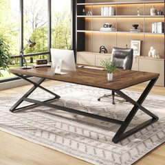 Large Black Computer Desk, 70.8” Long Writing Desk for Home Office, Modern Simple Executive Work Study Desk for Two Person, Wood Double PC Gaming Workstation Computer Table for Bedroom, Black Oak