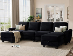 Sectional Sofa Couch for Living Room, 106 Inches L Shaped Couch with Storage, 5 Seater Corduroy Home Sofas, Modern Couches with Chaise for Apartment, Sofas Para Sala, Dark Blue