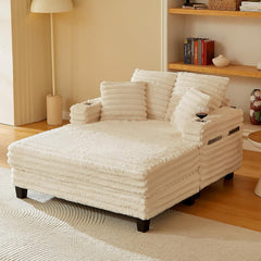 Chaise Lounge Chair Indoor, 64" Oversized Sleeper Chair with Wood Frame, Upholstered Sofa Bed for Living Room, Movie Room, Bedroom with 4 Storage Pockets& 2 Cup Holders(Corduroy, Grey)