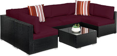 7-Piece Modular Outdoor Sectional Wicker Patio Conversation Set W/ 2 Pillows, Coffee Table, Cover Included - Gray/Cream