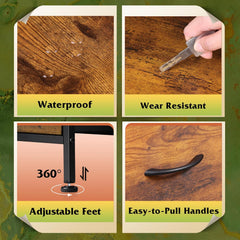 Dresser with 4 Drawers, Fabric Storage Tower, Organizer Unit for Bedroom, Hallway, Entryway, Closets, Sturdy Steel Frame, Wood Top, Easy Pull Handle, Rustic Brown Wood Grain Print