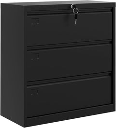 3-Drawer Mobile File Cabinet with Lock Keys | under Desk Lateral Storage Fits Legal Letter A4 | Adjustable Shelf, Easy Assembly Office Home Workspace - Dark Black