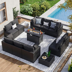 7 Piece Patio Furniture Set Wicker Rattan Patio Sectional Sofa Set Outdoor Seating Furniture with Thickened Cushion, Grey