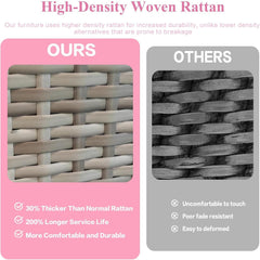 7-Piece Outdoor Rattan Sectional Sofa Set, Gray Wicker Patio Furniture Sets with Navy Blue Cushions for Balcony, Porch, Backyard