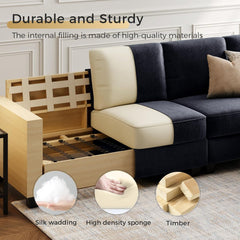 Sectional Sofa Couch for Living Room, 106 Inches L Shaped Couch with Storage, 5 Seater Corduroy Home Sofas, Modern Couches with Chaise for Apartment, Sofas Para Sala, Dark Blue