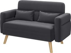 46" Small Modern Fabric Sofa Loveseat Mid Century 2 Seater Sofa Couch with Lumbar Pillows, Solid Wood Legs for Living Room, Small Space, Dorm, Office, Bedroom, Dark Gray