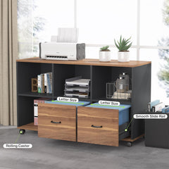 63 Inches Executive Desk and 47" Lateral File Cabinet, L-Shaped Computer Desk Home Office Business Furniture with Drawers and Storage Shelves, Office Table,Brown and Black