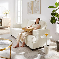 Couches for Living Room, 85” Cloud Couch in Soft Teddy Fleece, Removable Cover, Easy Assembly, Modern Sofa for Living Room/Bedroom/Office/Apartment, Beige