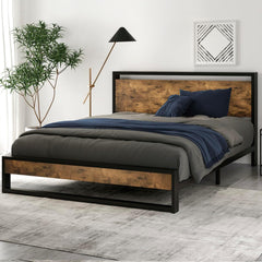 Full Size Bed Frame with Wooden Headboard,Heavy Duty Metal Slats Support Platform,No Box Spring Needed,Rustic Brown