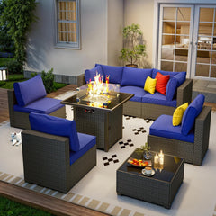 7 Piece Outdoor Patio Furniture Set, Outdoor Sectional Furniture, Rattan & Wicker Modern Modular Conversation Set Sofa Couch W/Water Resistant Washable Thick Cushions and Coffee Table, Coffee/Beige