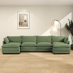 Oversized Modular Sectional Sofa with Movable Ottoman, 112 Inch 4 Seat Modern Corduroy Sofa Set, Convertible L Shaped Couch for Living Room and Office, Beige