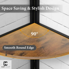 Tall Corner Shelf Stand, 4-Tier Display Shelves, Ladder Corner Wood Storage Plant Bookshelf with Metal Frame, Versatile Shelving Unit Bookcase for Home Office Space, Rustic Oak