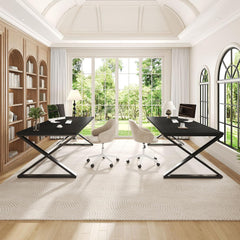 Large Black Computer Desk, 70.8” Long Writing Desk for Home Office, Modern Simple Executive Work Study Desk for Two Person, Wood Double PC Gaming Workstation Computer Table for Bedroom, Black Oak