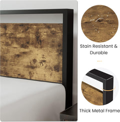Full Size Bed Frame with Wooden Headboard,Heavy Duty Metal Slats Support Platform,No Box Spring Needed,Rustic Brown
