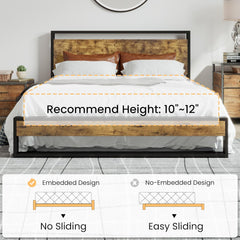 Full Size Bed Frame with Wooden Headboard,Heavy Duty Metal Slats Support Platform,No Box Spring Needed,Rustic Brown