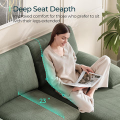 Sectional Couch, 111'' W Corduroy U Shaped Sofa with Sleepable Armrests, 4 Seat Couch with Double Chaises, Deep Seat Sofa for Living Room, Army Green