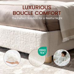 Full Size Boucle Bed Frame, Upholstered Cloud Bed Frame with Adjustable Headboard, Solid Wood Legs, Rounded Corners Design & Easy Assembly – Modern Platform Bed,Cream